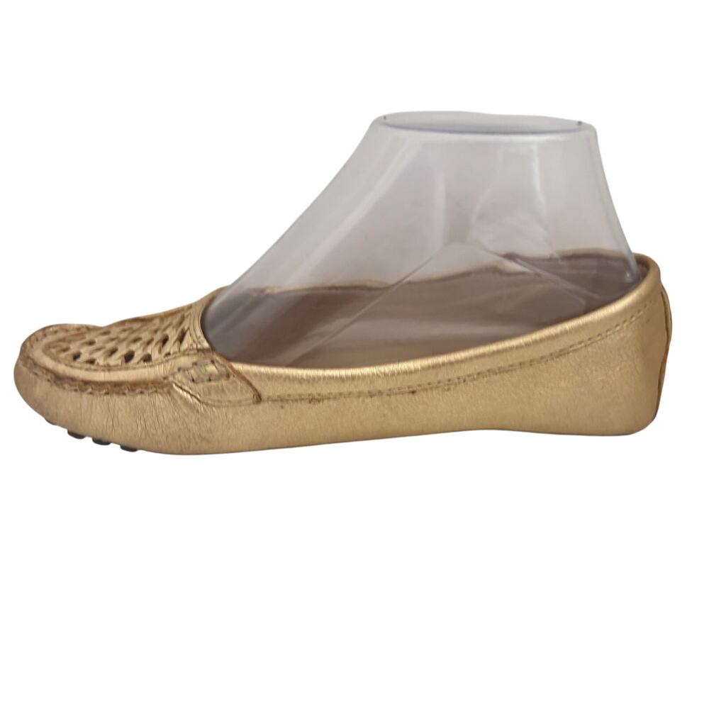 Vintage Lilly Pulitzer Metallic Gold Leather Basketweave Loafers Flats Preppy